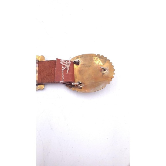 Vintage Handmade Brass Leather Navajo Concho Belt Turquoise Butterfly 32"-37" - Picture 3 of 12